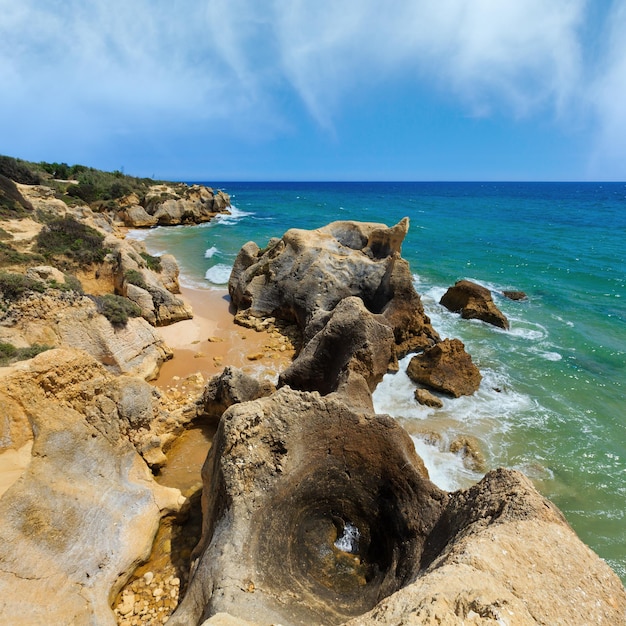 Atlantic rocky coast view Algarve Portugal