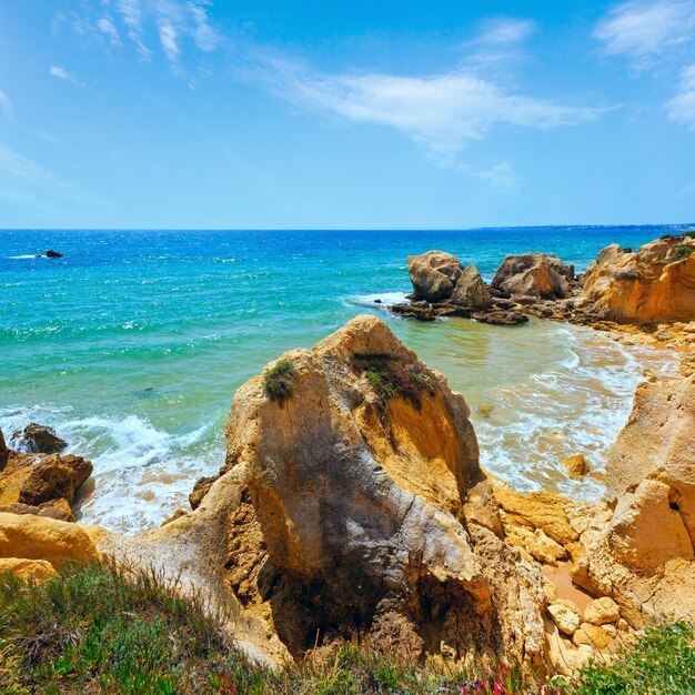 Atlantic rocky coast view Algarve Portugal