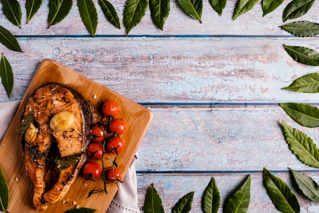 Atlantic salmon steak with ingredients