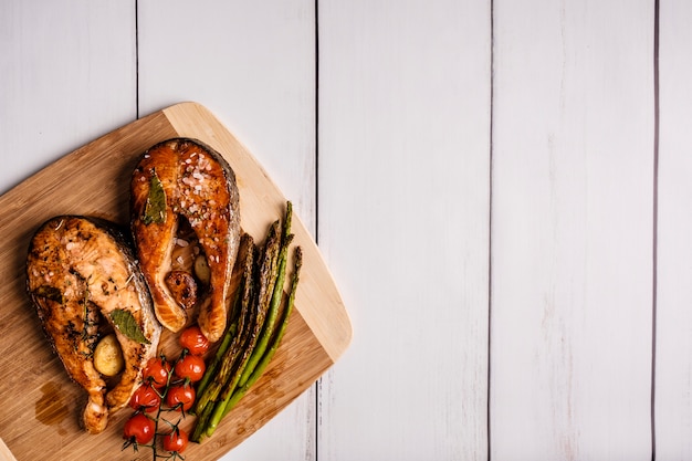 Atlantic salmon steak with ingredients