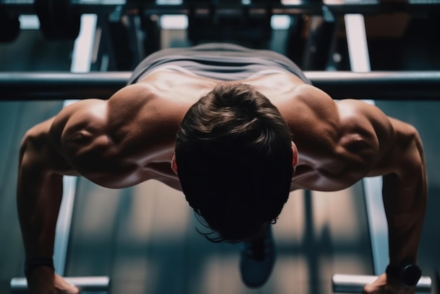 Atleet doet pushups vanaf de vloer in de sportschool generatieve ai