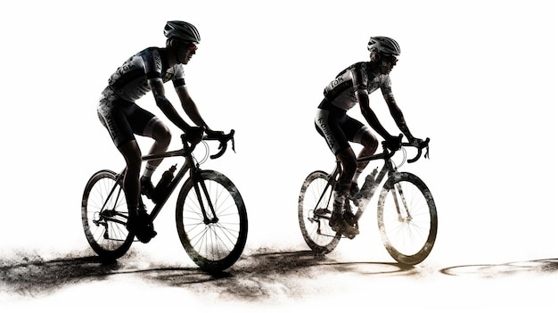 Atleet fietsers in silhouetten op geïsoleerde witte achtergrond