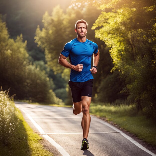 Foto atleet man loopt met snelheid buiten