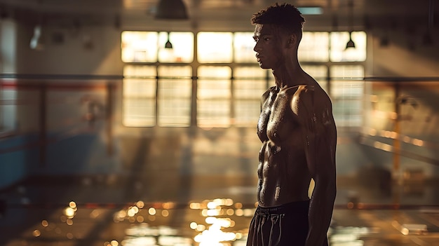 Foto atleten silhouette tegen gyms moody light