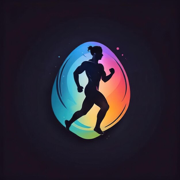 Foto atletische fitness-app met het icoon van het logo van de lopende persoon in platte stijl