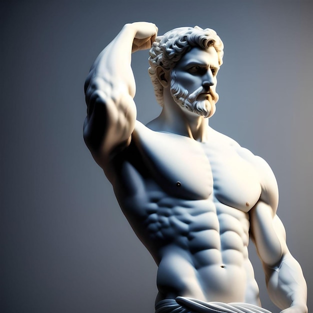 Foto atletische oude rome man poseren en buigen marmeren sculptuur illustratie concept