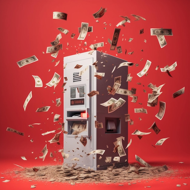 An ATM from which money is poured out