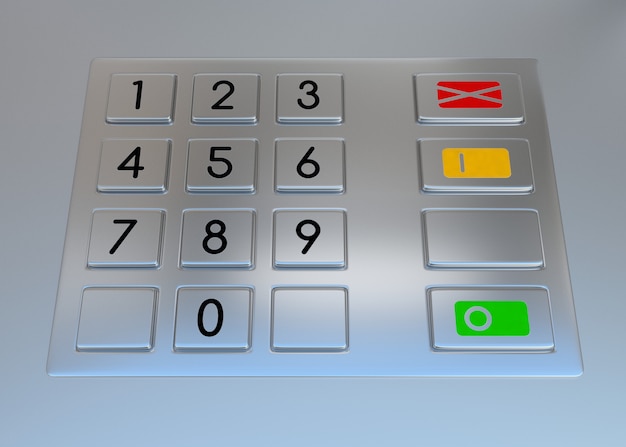 Atm machine terminal keypad with numeric buttons