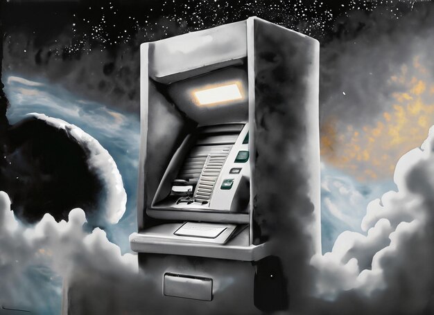 Photo atm machine working in space red