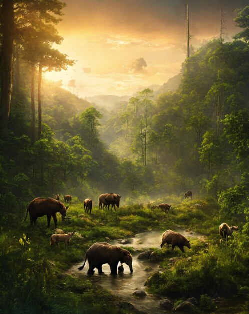 Foto l'atmosfera nella foresta il giorno della fauna selvatica