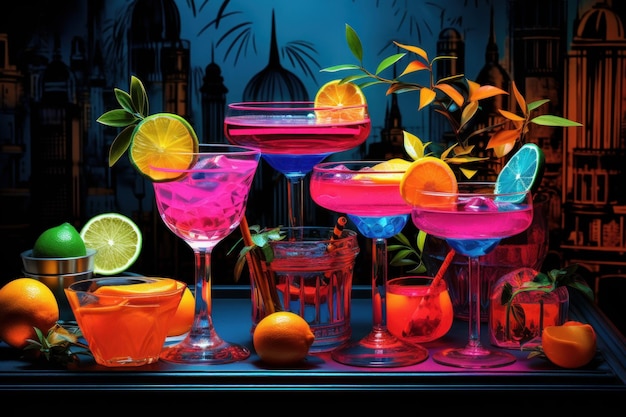 Foto cocktail atmosferici, club, bar, drink per le feste, generare ai.