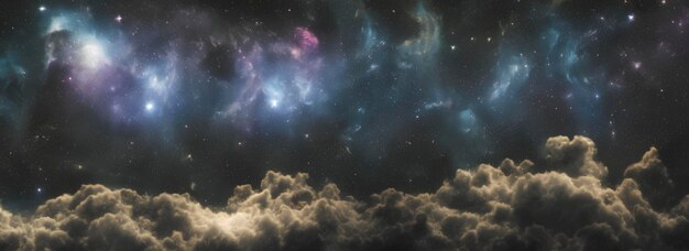 Atmospheric colored nebula and bright stars in deep space.