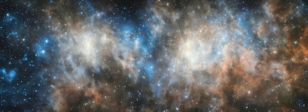 깊은 우주에 있는 대기색의 성운과 밝은 별들.