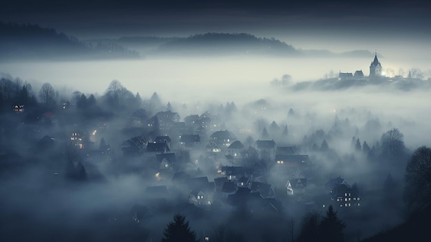 Атмосферная элегантность, отражающая эфирный туман в ландшафтах и городских пейзажах