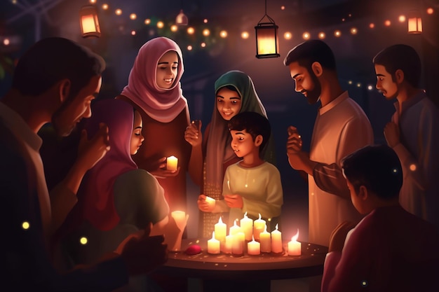 Eid alAdha 조명 등불과 마법 같은 분위기의 분위기 있는 저녁 장면
