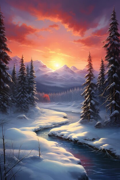 Atmospheric evening winter landscape