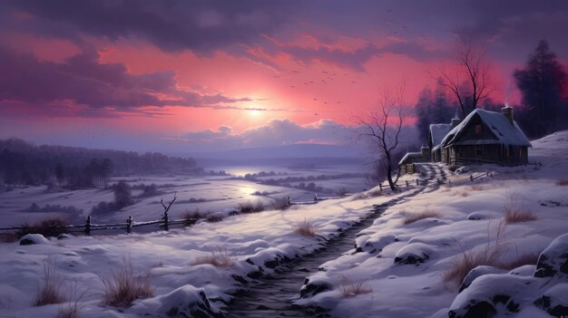 Atmospheric evening winter landscape