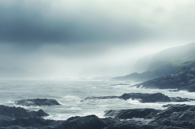 Photo atmospheric fog rolling over a moody seascape