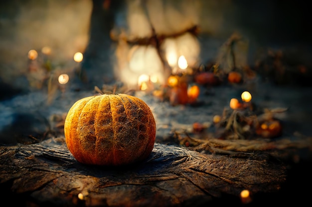 Atmospheric halloween pumpkin blurred candlelight