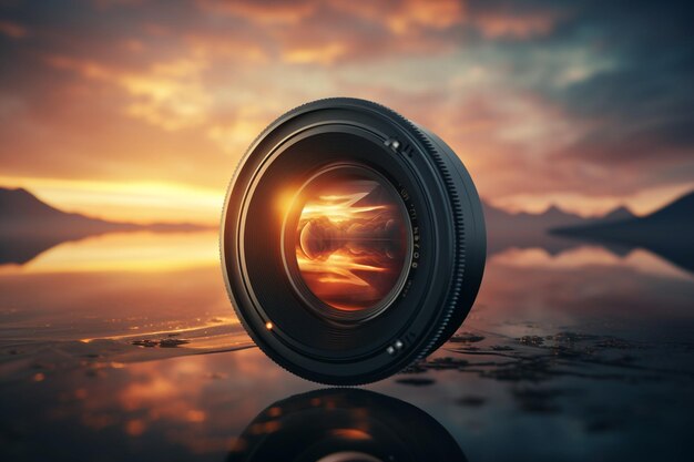 Photo atmospheric image of a camera lens capturing the generative ai