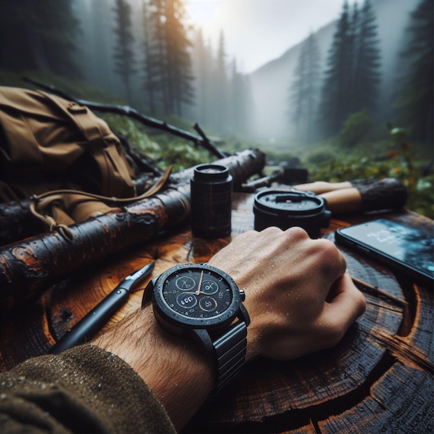Atmospheric series of photos featuring your smartwatch in various outdoor adventures