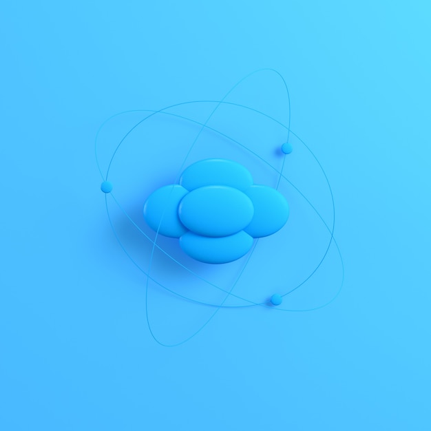 Atom on bright blue background