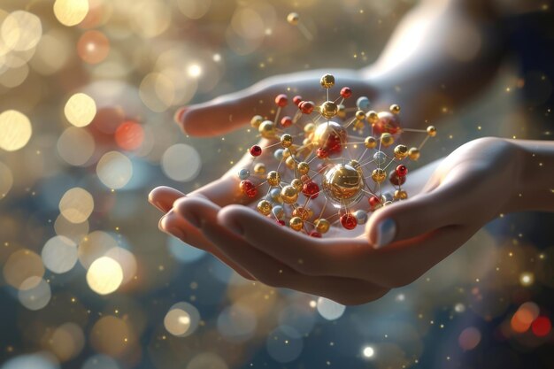 Atom molecule held by female hand