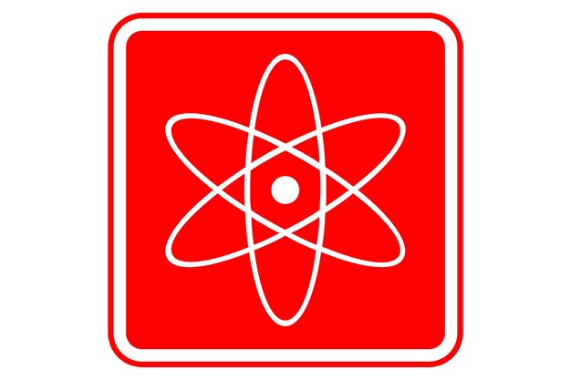 빨간색 배경에서 원자 원자력 원자력 에너지 아이콘 그림 개념