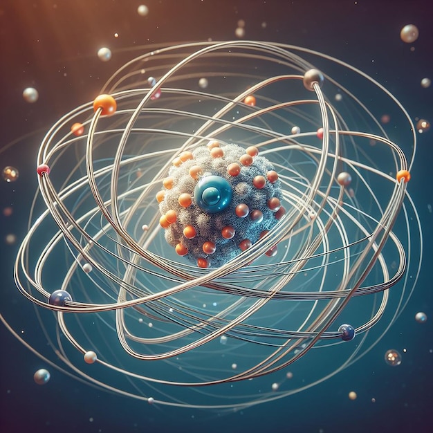 Foto atomen en atoombaan met protonen