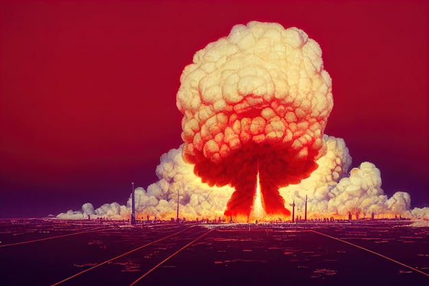 Atomic bomb in the city Symbol of war end of the world Nuclear explosion Catastrophe 3d illustration