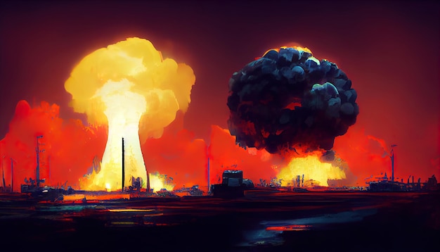 Atomic bomb in the city symbol of war end of the world nuclear\
explosion catastrophe