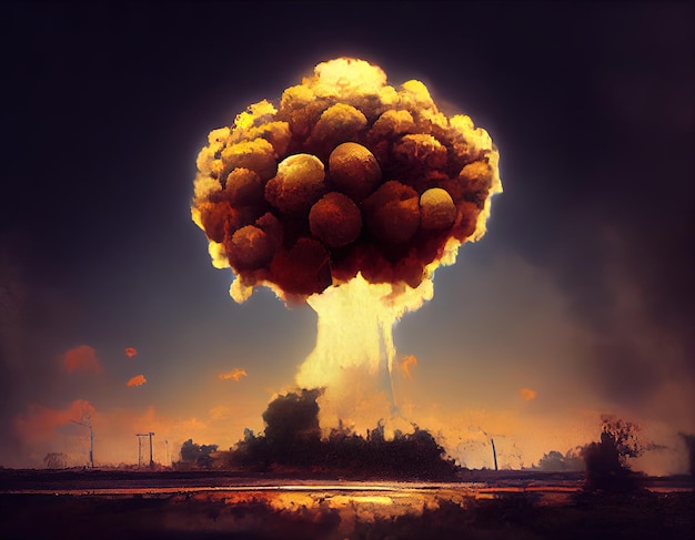 Atomic bomb in the city symbol of war end of the world nuclear\
explosion catastrophe