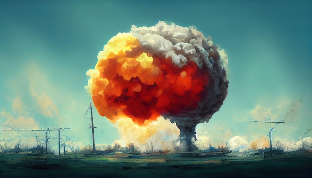 Atomic bomb in the city symbol of war end of the world nuclear\
explosion catastrophe