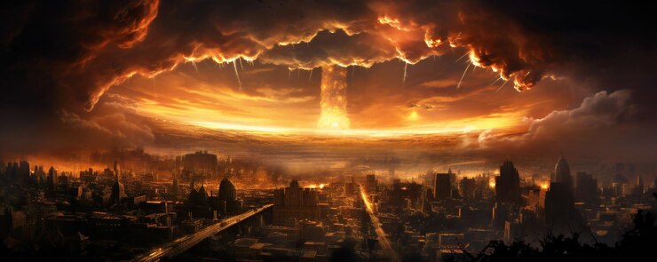 Photo atomic bomb explosion over a big city