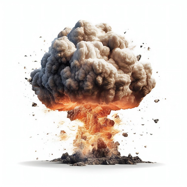 Atomic bomb mushroom cloud explosion on white background