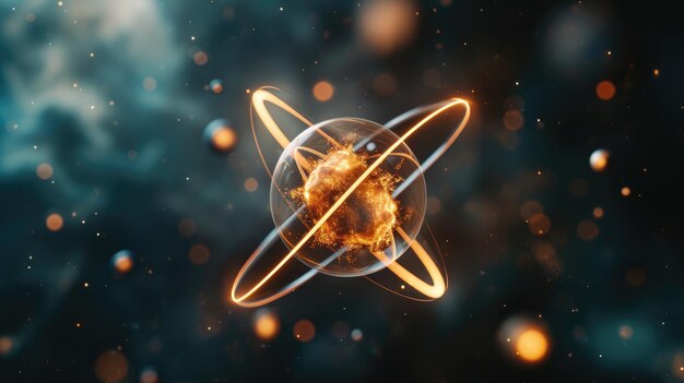 Foto danza atomica regno subatomico elettroni neutroni e protoni orbitano attorno a un nucleo fisso in un modello di spazio vuoto all'interno degli atomi che mostrano percorsi prevedibili nel mondo intricato della fisica delle particelle