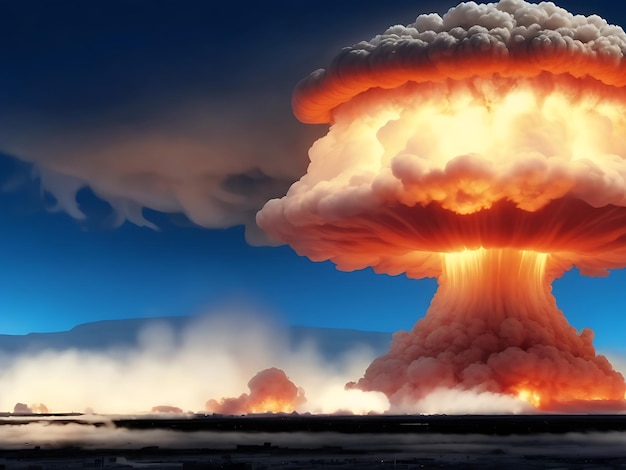 Photo atomic hydrogen bomb nuclear explosion mushroom cloud shock wave wallpaper background ai generated