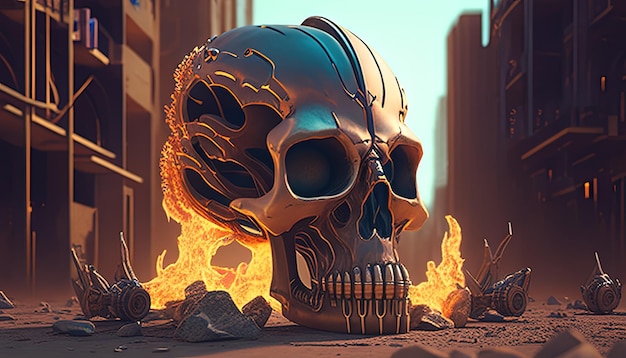 Atomic monster skull digital art illustration Generative AI