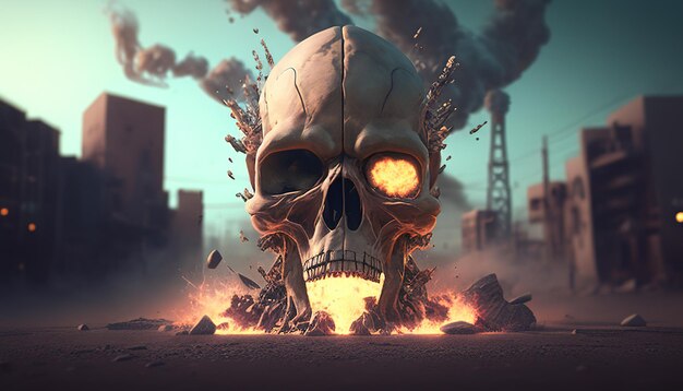 Atomic monster skull digital art illustration Generative AI