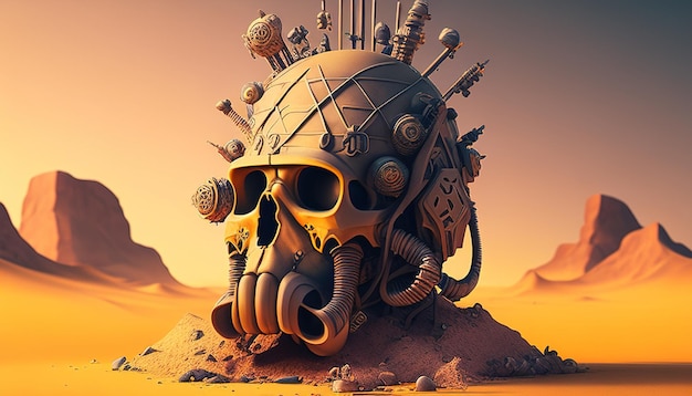Atomic skull adventurer digital art illustration Generative AI