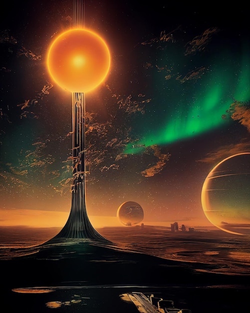 Atomic Tower SciFi Retro Futurism 3D Conceptual Art Illustration