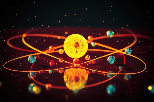 Foto atoom op een zwarte achtergrond quantumfysica concept