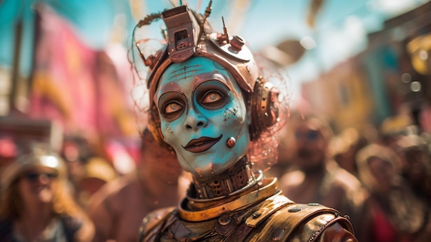 Attend a carnival celebrating a world where robots have peacefully coexisted with humans