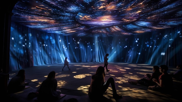 Attend a theater where holographic projections bring celestial tales to life merging s