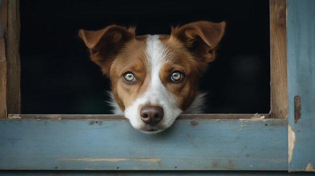 Attentive Brown and White Dog Peeking through a Window A Portrait of Curiosity and Companionship