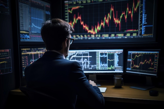 Attentive Investor watching online Online trade market Fictional person Generate Ai