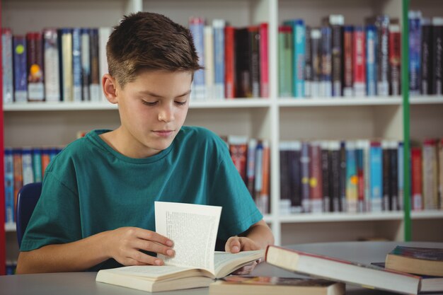 図書館で本を読んで丁寧な少年