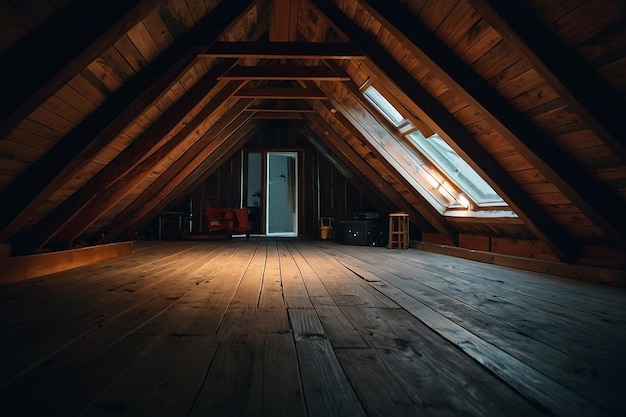 Photo attic interior at night