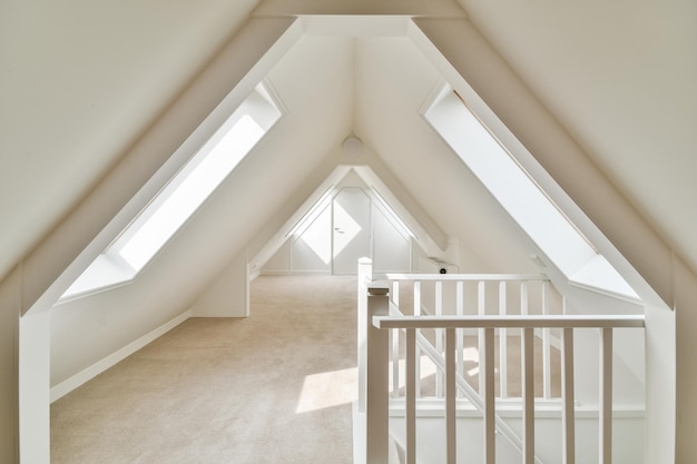 Attic room with white walls and parquet floor