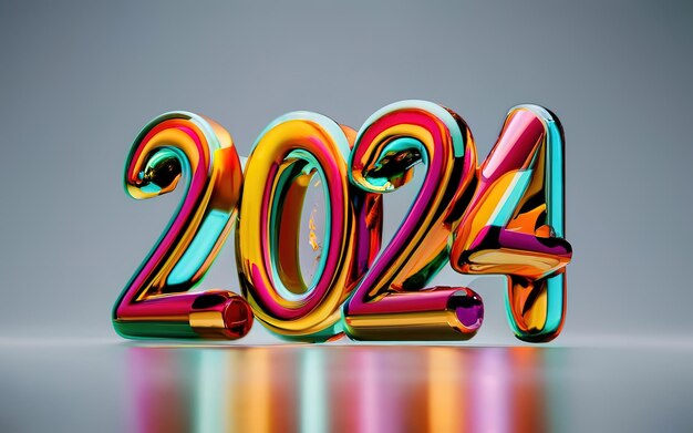 Привлекательная концепция нового года 2024 года по номерам воздушных шаров из радужной фольги